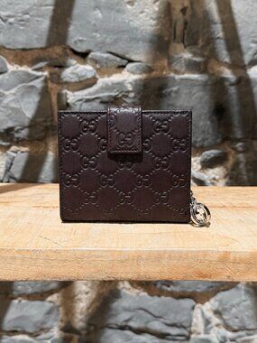 Gucci Brown Leather GG Signature Twins Compact Wallet